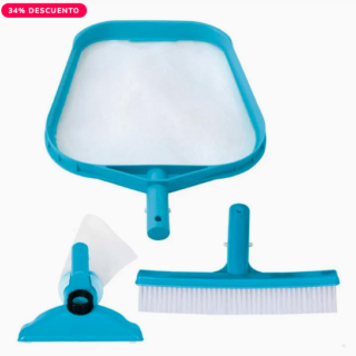 Kit de Limpieza de Piscinas Básico INTEX con Recoge Hojas, Cepillo y Cabezal